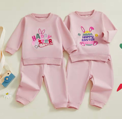 Happy Easter Embroidered Jogger Sets