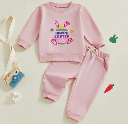Happy Easter Embroidered Jogger Sets
