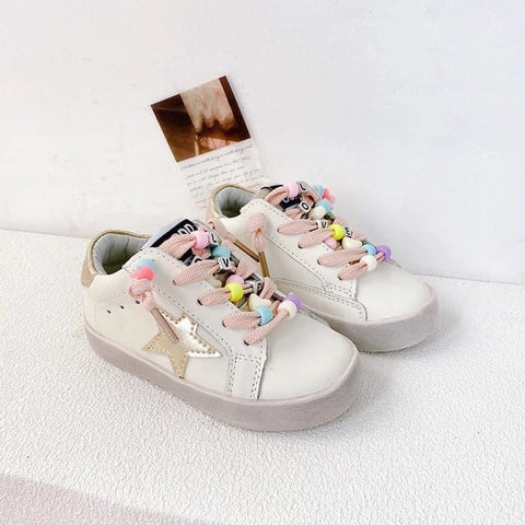 Gold & White Beaded Star Sneakers