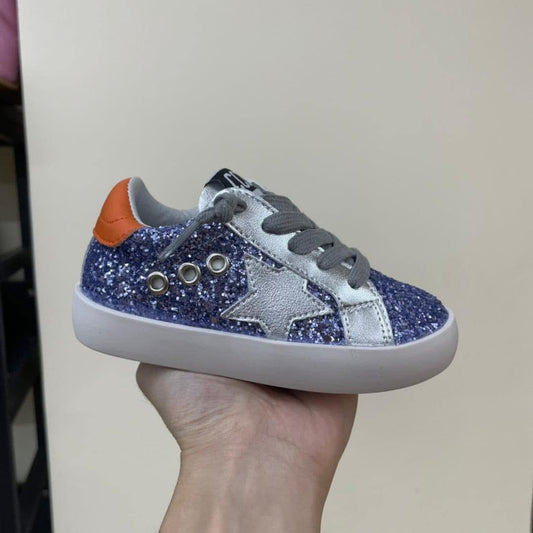 Purple Sequin, Orange + Silver Star Sneakers