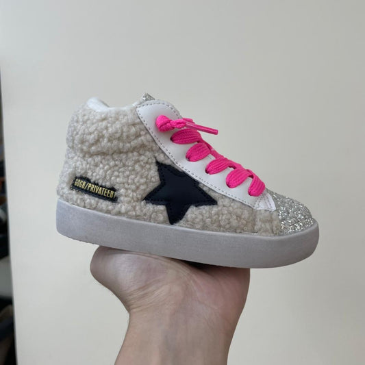 Cream, Black Star & Hot Pink Laced Star Sneakers