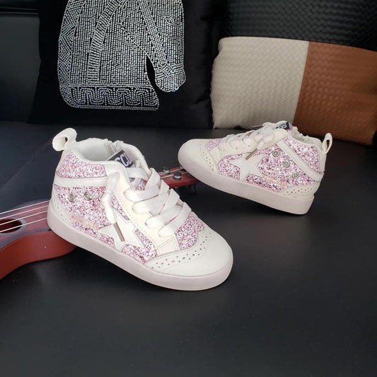High Top Pink & White Star Sneakers