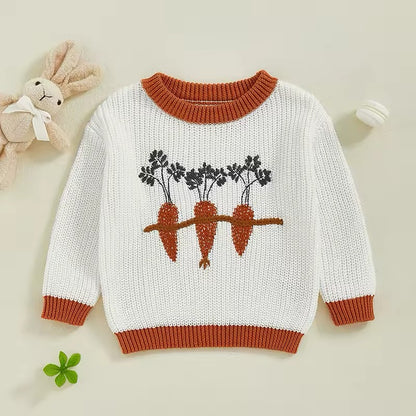 Floral Carrot Color Block Easter Sweater
