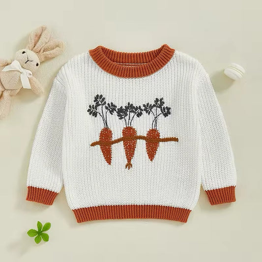 Floral Carrot Color Block Easter Sweater