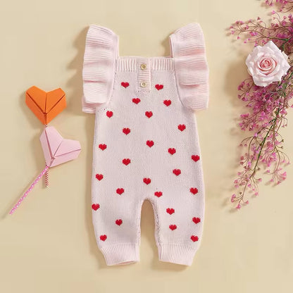 Flutter Sleeve Knit Heart Romper