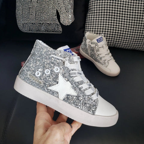 Silver & White Full Bling High Top Star Sneakers
