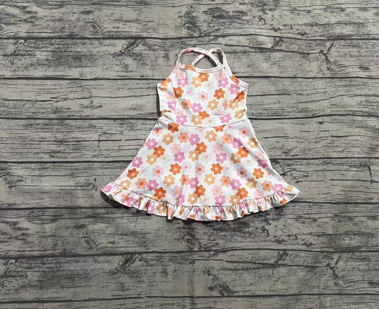 Multi Colored Daisy Print Sleeveless Ruffled Skort Dressi