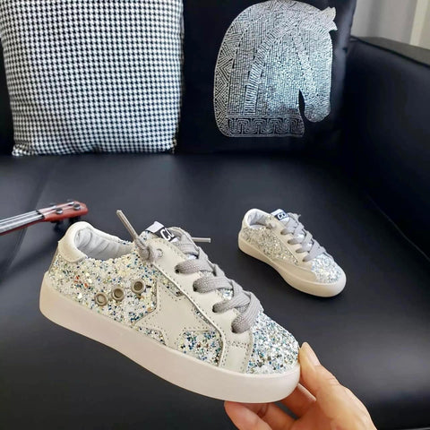 White & Silver Full Bling Star Sneakers