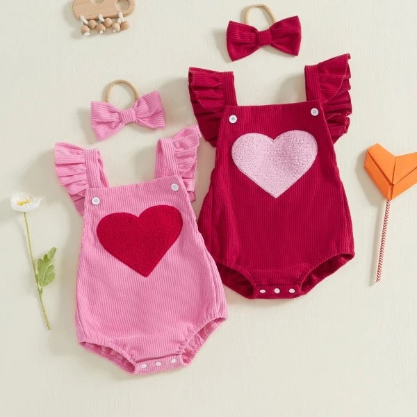 Embroidered Red & Pink Velvet Rompers