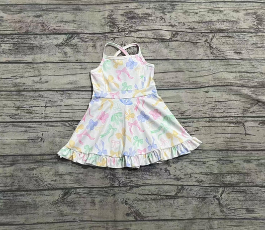 Multi Colored Bow Print Sleeveless Ruffled Skort Dressi
