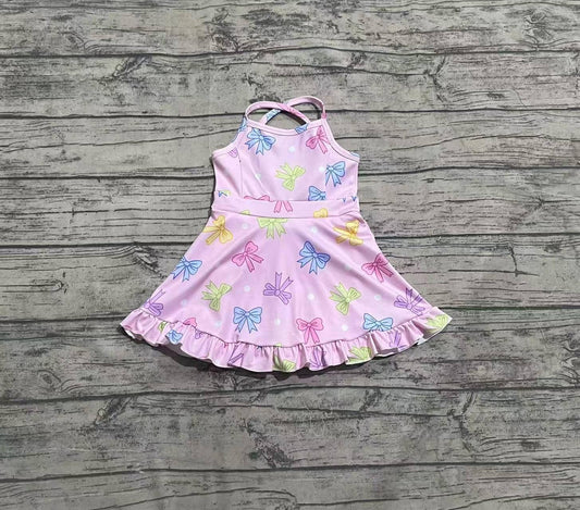 Pink Multi Colored Bow Print Sleeveless Ruffled Skort Dressi