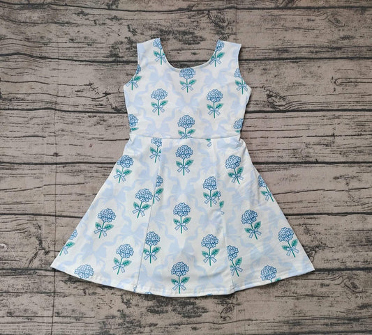 White & Blue Floral Bow Print Twist Back Skort Dress