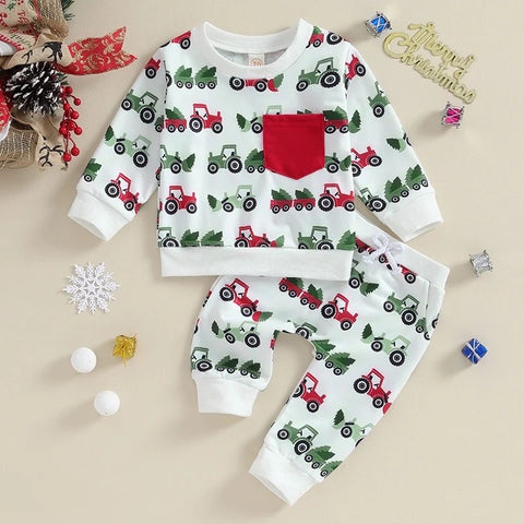 Red & Green Christmas Tractor Jogger Set