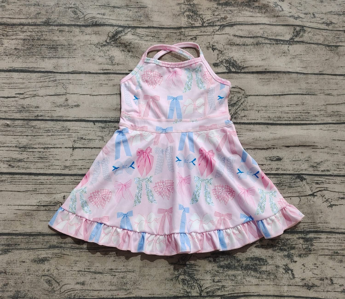 Pink Multi Croquette Bow Sleeveless Ruffled Skort Dressi
