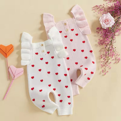 Flutter Sleeve Knit Heart Romper