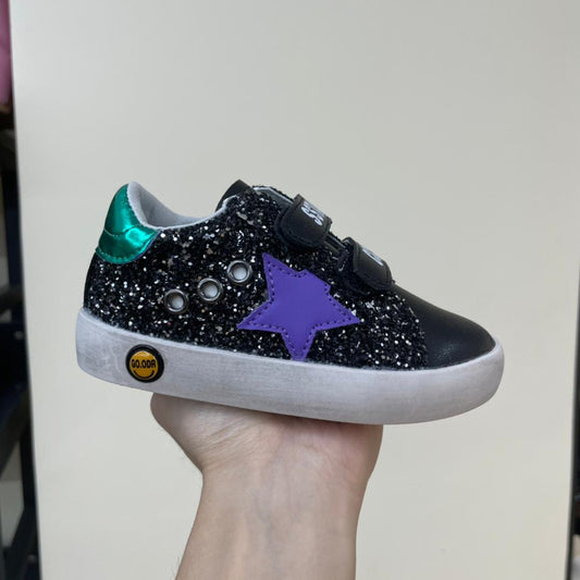 Full Black Sequin Purple Star Sneakers w/ Straps