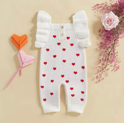 Flutter Sleeve Knit Heart Romper