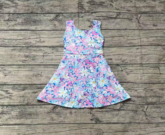 Blue & Purple Floral Twist Back Skort Dress