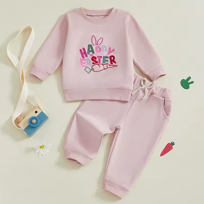 Happy Easter Embroidered Jogger Sets