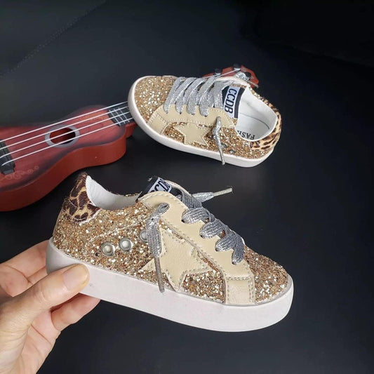 Gold + Leopard Sequin Star Sneakers