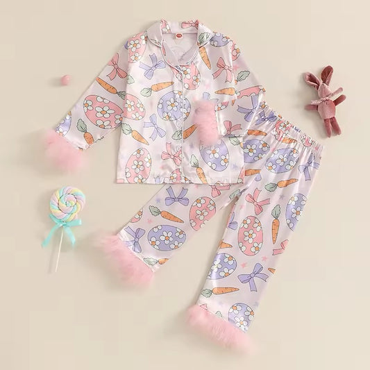 Daisy Pink Easter Egg Silk Pajama Set