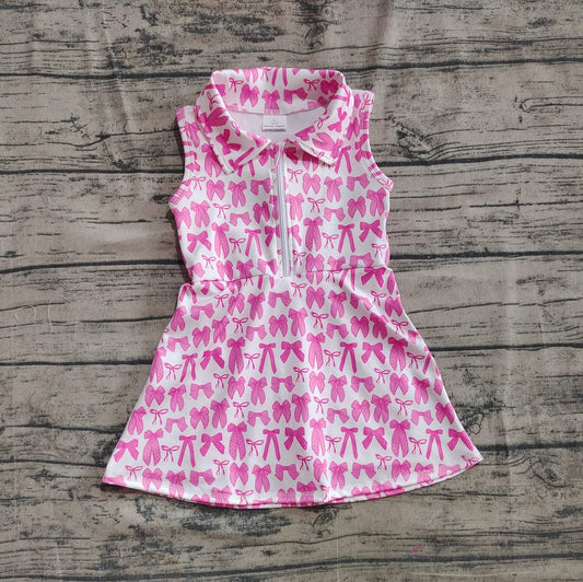 Bow Print Partial Zip Collared Skort Dress