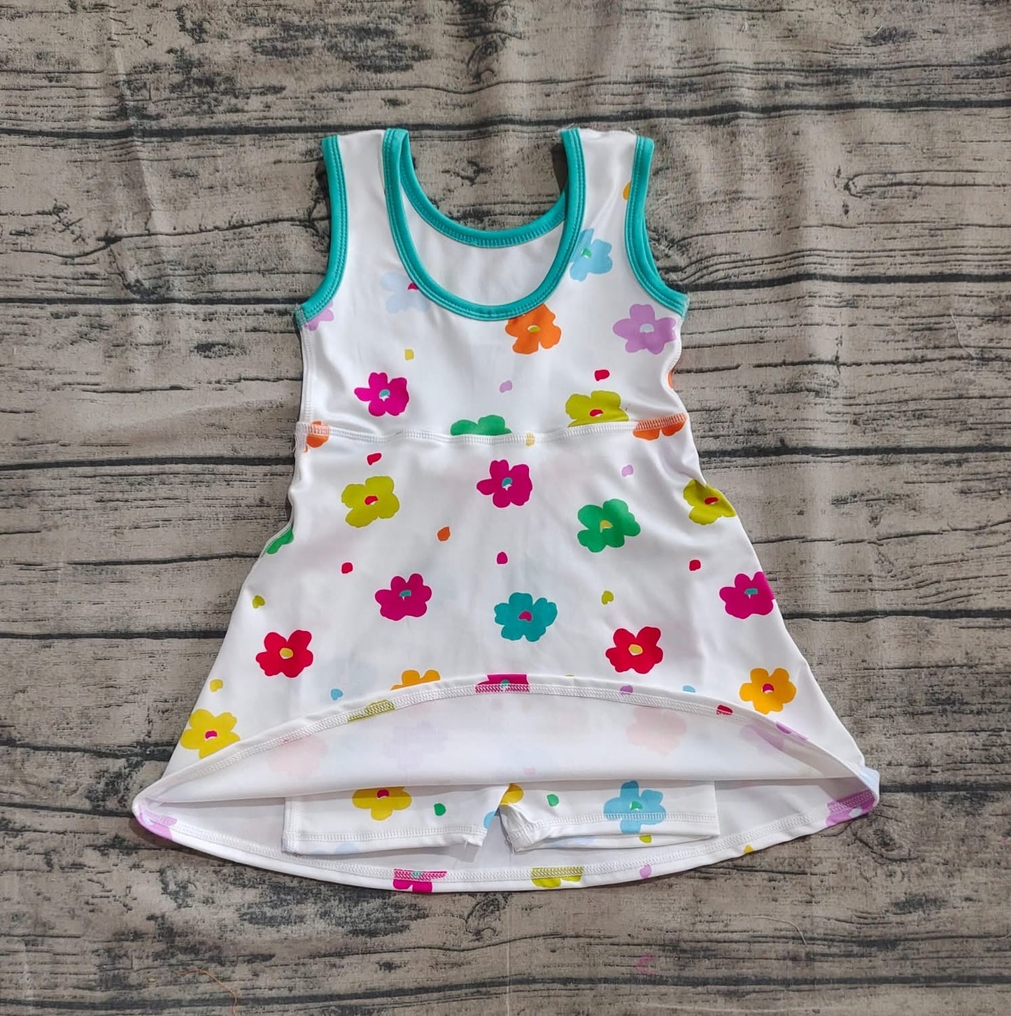 White Multi Colored Daisy Sleeveless Skort Dress