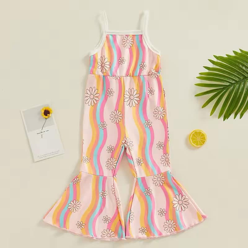 Spring Daisy Swirl Retro Flared Romper