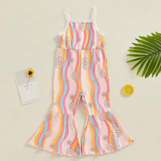 Spring Daisy Swirl Retro Flared Romper