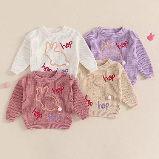 Hip Hop Embroidered Easter Bunny Knit Sweaters