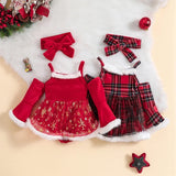 Snowflake & Plaid Open Shoulder Infant Dress