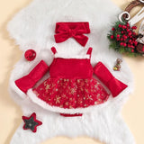 Snowflake & Plaid Open Shoulder Infant Dress